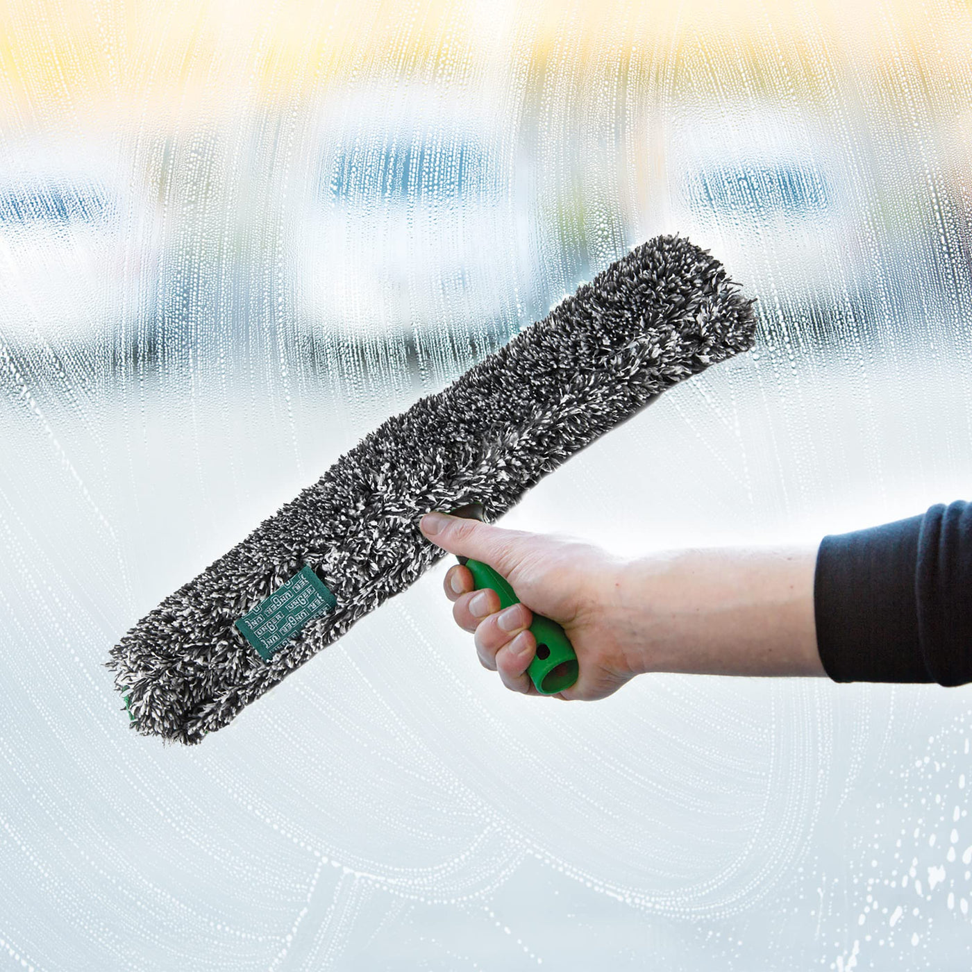 Unger ErgoTec Power Einwascher (Breite 35 cm, Mikrofaserbezug 100% Polyester, 2-Komponenten Griff, Bezug mit Klettverschluss, für streifenfreie Fenster) BC350