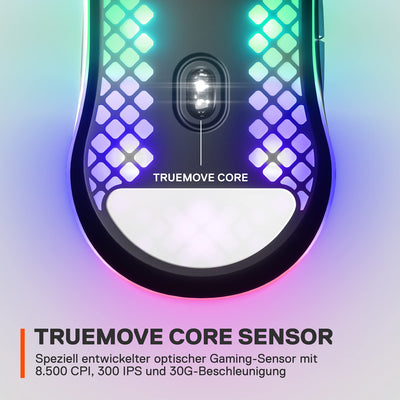 SteelSeries Aerox 3 - Superleichte Gaming-Maus - Optischer TrueMove Core Sensor mit 8.500 CPI - Ultraleichtes, wasserfestes Design - Schwarz