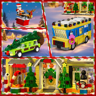 HOGOKIDS Adventskalender 2025 Weihnachts Bauspielzeug mit Licht, 24 Tage-Weihnachts Countdown Haus, Mini-Baustein-Set, Weihnachtsspielzeug Geschenk für Erwachsene Kinder Mädchen Jungen ab 12 Jahren