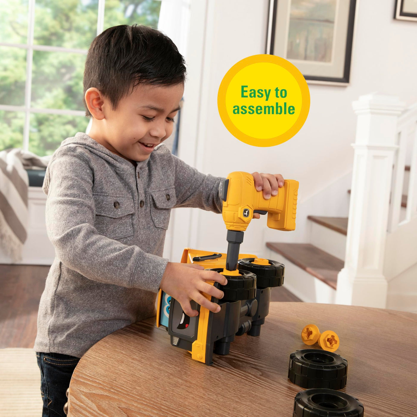 John Deere Kids Build-A-Buddy Yellow Dump Truck - 13 Piece Take Apart Toy Truck with Battery Powered Drill - Childs Farm Toy Cars - Educational STEAM Toys and STEM Toys - Plus 18 Month Old Baby Toys
