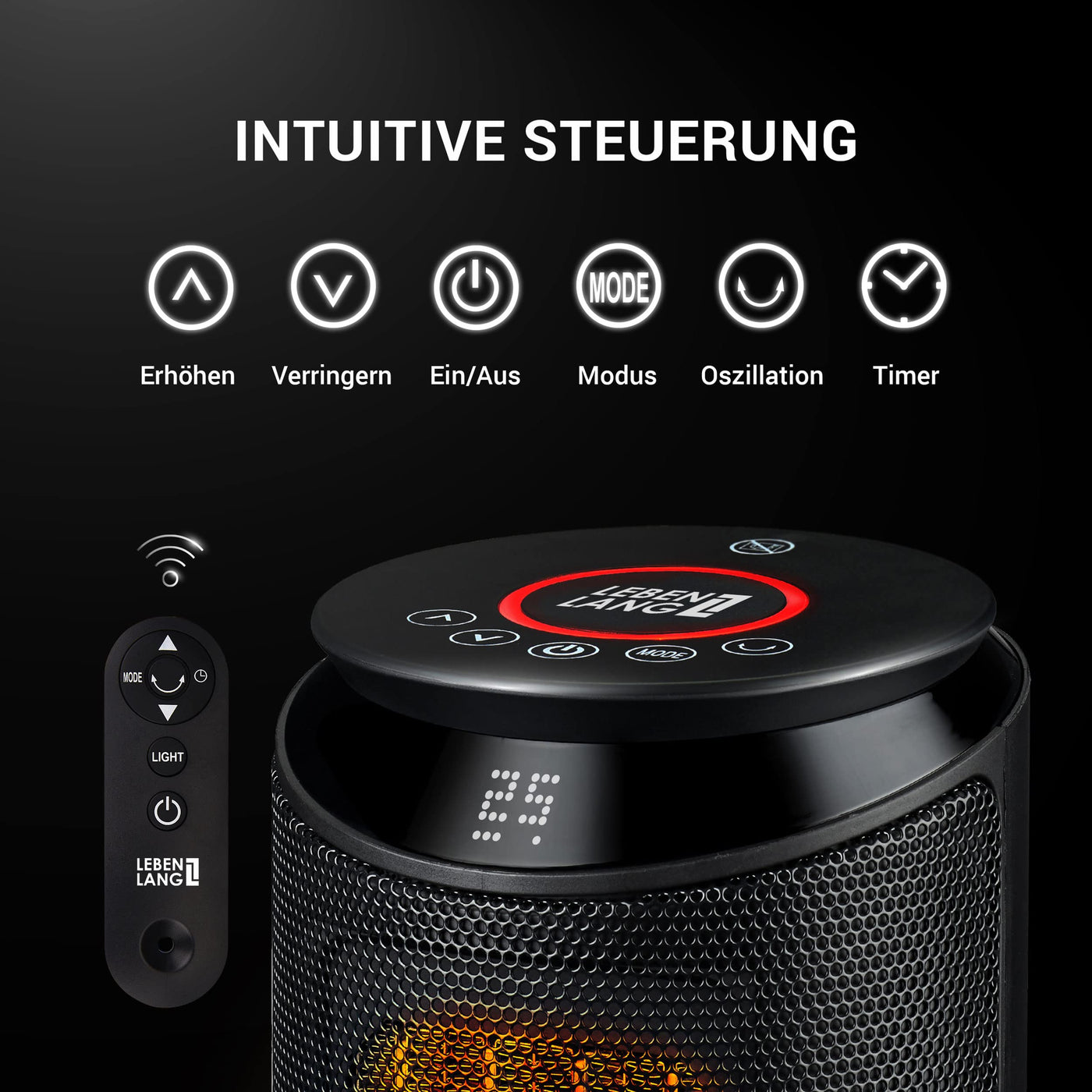 LEBENLANG Keramik Heizlüfter energiesparend leise - inkl. App & WiFi, Fernbedienung | 2000W Elektrische, keramik für Innenraum | Electric heater heizstrahler eco heat | Eco Warm