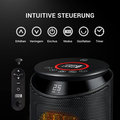 LEBENLANG Keramik Heizlüfter energiesparend leise - inkl. App & WiFi, Fernbedienung | 2000W Elektrische, keramik für Innenraum | Electric heater heizstrahler eco heat | Eco Warm