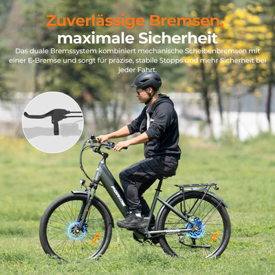 Foride Roamer 1 ST 27,5" E-Bike für Erwachsene, 7 Gang Elektrofahrrad mit Austauschbarem 36V 13Ah Akku, 250W Motor, 25 km/h und 100km Reichweite E-Bike Damen Herren für Städtische Pendler (Grau)