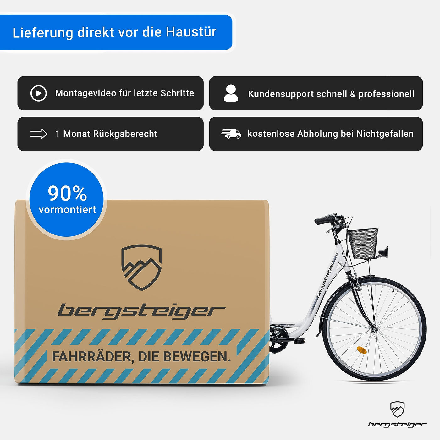 Bergsteiger Florenz 28 Zoll Damenfahrrad mit Korb, Beleuchtung & Schaltung, ab 160 cm, Damen Fahrrad mit Shimano 7 Gangschaltung, Retro Damenrad