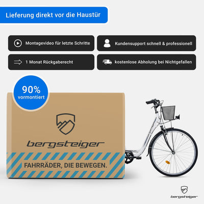 Bergsteiger Florenz 28 Zoll Damenfahrrad mit Korb, Beleuchtung & Schaltung, ab 160 cm, Damen Fahrrad mit Shimano 7 Gangschaltung, Retro Damenrad