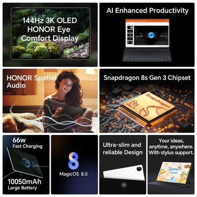 HONOR MagicPad2 Tablet 12GB+256GB, 12,3 Zoll 144Hz OLED Display, Snapdragon 8s Gen 3, 10050mAh Akku, 8 Lautsprecher, Android 14 Tablet WiFi Version, Google Service, Schwarz