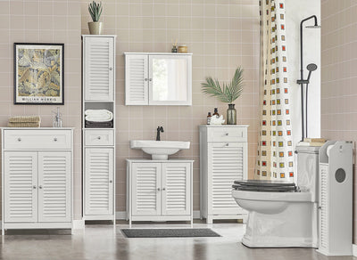 SoBuy Badezimmer-Hochschrank Badregal Badschrank Badmöbel mit 1 offenem Fach, 1 Schublade und Türen, weiß BHT ca. 32X170X30cm FRG236-W