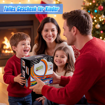 Hot Bee 4.5m Autobahn Kinder 3 4 5 6 7 Jahre, Rennbahn Rennstrecke Auto Spielzeug, Flexible Race Car Track, Dual Rennstrecke Rampen Für 1/64th Autos, Geschenke Für Jungen Und Mädchen