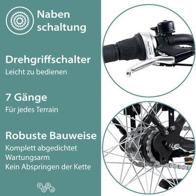 TRETWERK 28 Zoll E-Bike Cloud Pro - E-Citybike Damen Fahrrad mit 7 Gang Nabenschaltung - Elektrofahrrad mit Frontmotor 250W, 36V