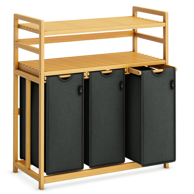 AdelDream Wäschekorb 150L 3 Fächer 2 Regale ausziehbarer und abnehmbarer Wäschesack Wäschesammler Bambusrahmen Wäscheboxen laundry baskets Wäschesortierer Bambus