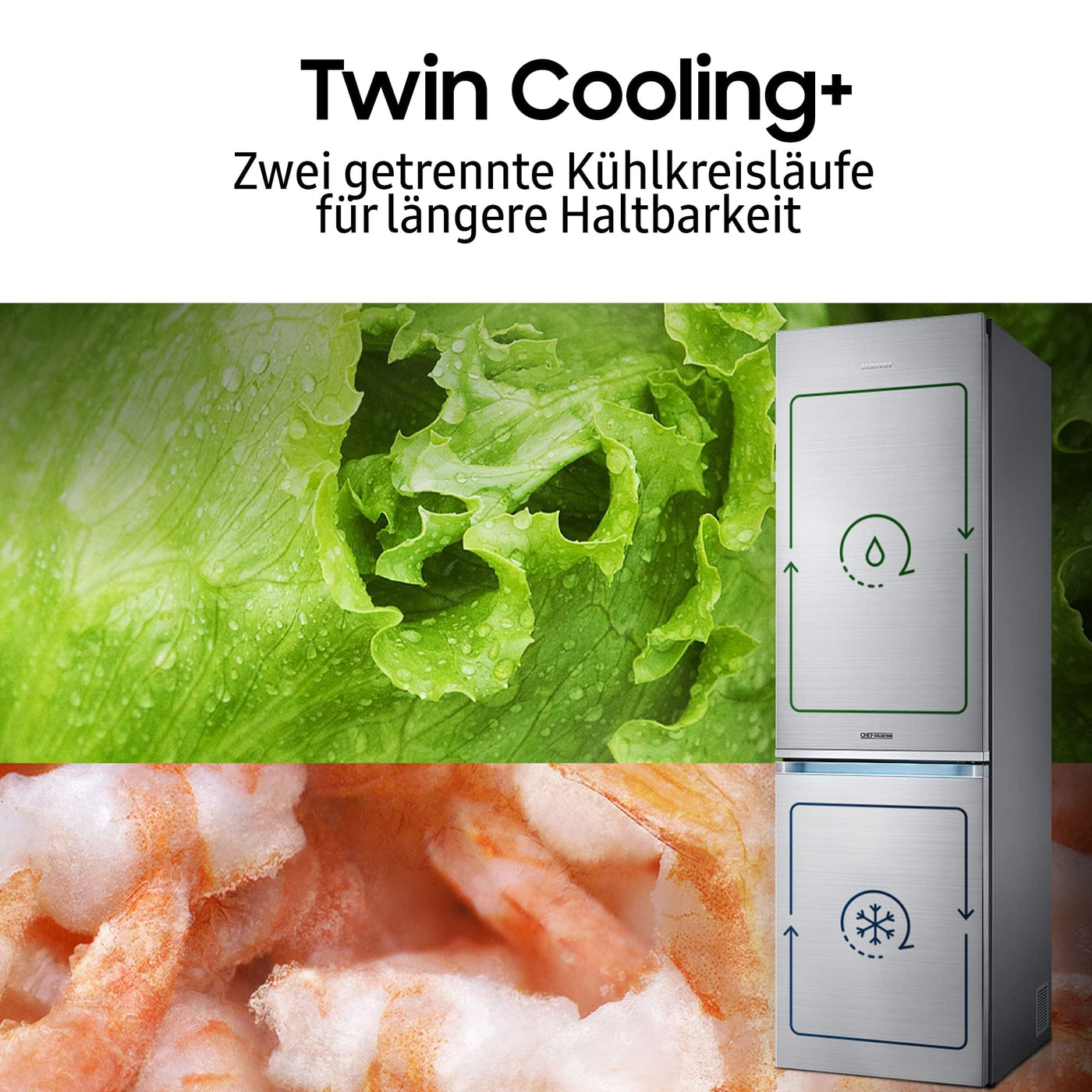 Samsung RL38A7B5BS9/EG Bespoke Kühl-/Gefrierkombination, 203 cm, 387 ℓ, 35 dB(A), Space Max Technologie, Twin Cooling+, Cool Select+, Metal Cooling, No Frost+, Edelstahl Look