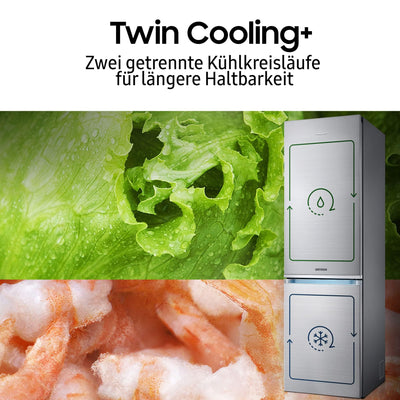 Samsung RL38A7B5BS9/EG Bespoke Kühl-/Gefrierkombination, 203 cm, 387 ℓ, 35 dB(A), Space Max Technologie, Twin Cooling+, Cool Select+, Metal Cooling, No Frost+, Edelstahl Look