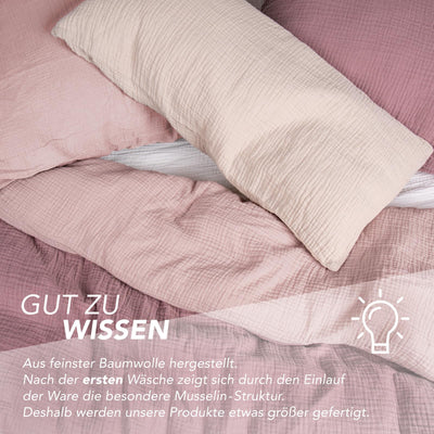Pure Label Musselin Bettwäsche 135x200 cm mit einem Kissenbezug 80x80 cm aus 100% Baumwolle - Traumhaft weiche, kuschelige Bettwäsche-Sets in rosa aus Musselin