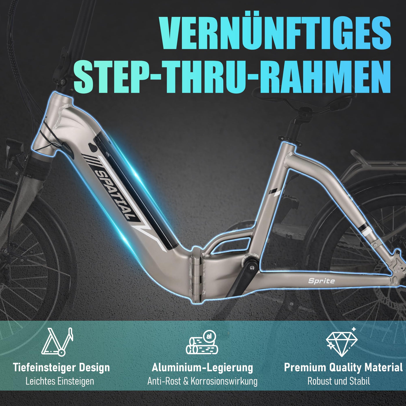 SPATIAL E Bike Klappard, 20 Zoll Elektrofahrrad, 40NM 250W Motor 36V 374.4Wh Batterie, 7 Gang Schaltung LCD Anzeige, Herren Damen City Ebike