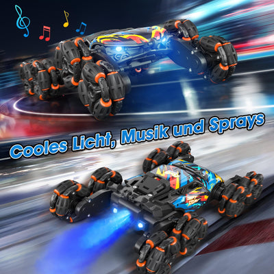 Ferngesteuertes Auto, Ferngesteuertes Auto ab 3 4 5 6 7 8 9 10 Jahre Kinder, 8WD Stunt und Handsteuerung, RC Drift Car mit LED Licht, Musik und Spray, RC Spielzeug Geschenk ab 3-12 Jahre Junge