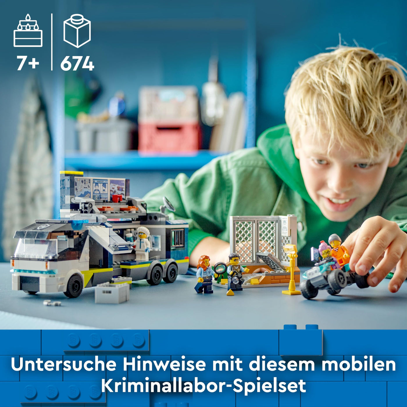 LEGO City Polizeitruck mit Labor, Polizei-Set mit Quad und LKW-Spielzeug für Kinder, Geschenk für Jungs und Mädchen ab 7 Jahre, plus 5 Minifiguren – 2 Polizisten, 1 Wissenschaftler und 2 Ganoven 60418