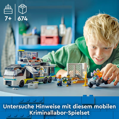 LEGO City Polizeitruck mit Labor, Polizei-Set mit Quad und LKW-Spielzeug für Kinder, Geschenk für Jungs und Mädchen ab 7 Jahre, plus 5 Minifiguren – 2 Polizisten, 1 Wissenschaftler und 2 Ganoven 60418
