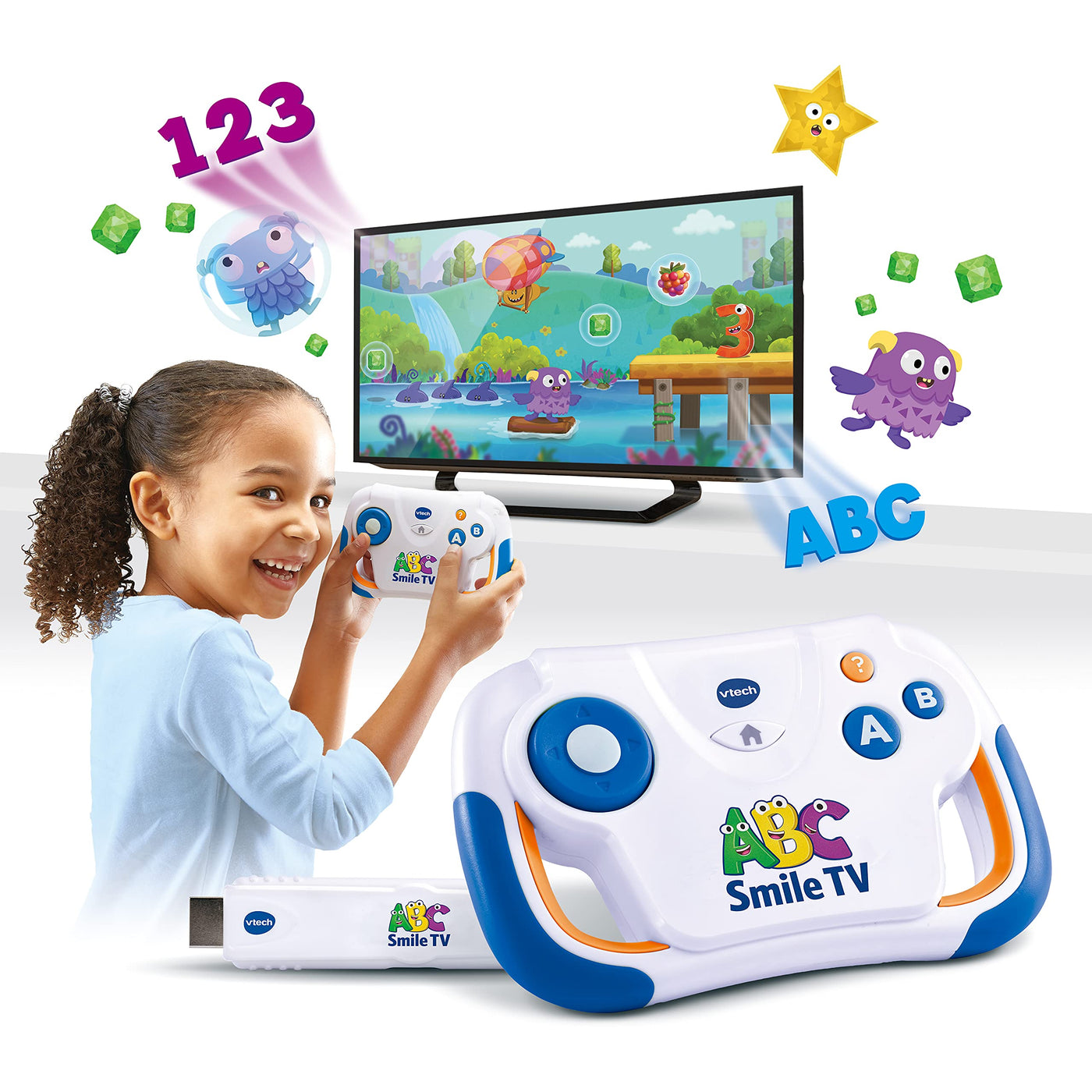 Vtech ABC Smile TV – Kabellose Lernkonsole mit HDMI-Stick für den Fernseher mit 15 Spiel-Level für stundenlangen Lernspaß – Für 3-7 Jahre - Deutsch
