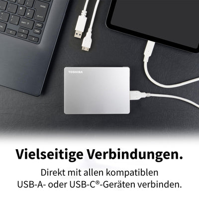 Toshiba 4TB Canvio Flex Portable External Hard Drive for Mac, Windows PC and Tablet use, compatible with most USB-C and USB-A devices, Silver (HDTX140ESCAA)