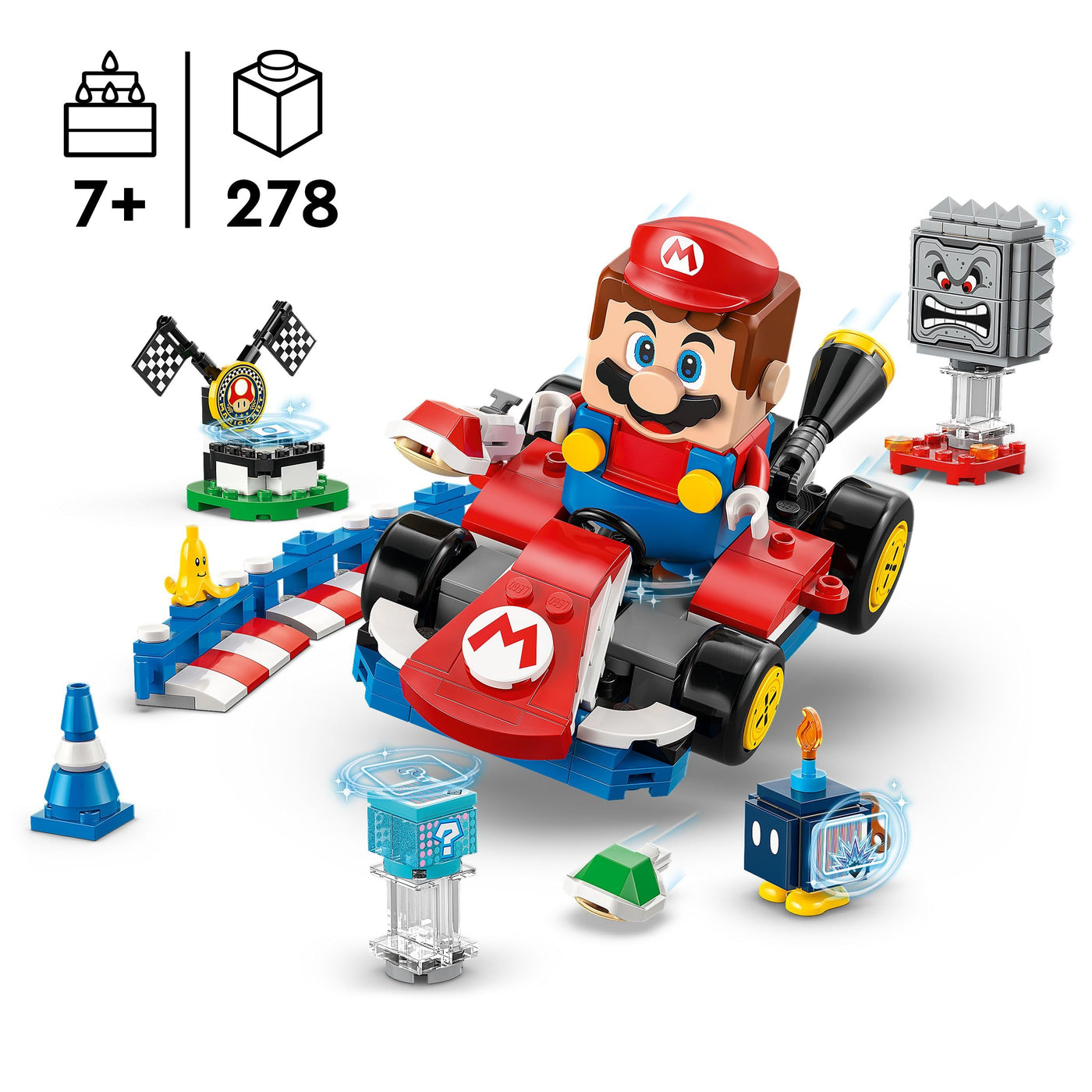 LEGO Mario Kart - Interaktiver Mario & Standard-Kart - Nintendo Spielzeug - Spiel Rennstrecke mit Auto, 3 Figuren, Podium & Barrieren - Gamer Geschenk für Jungen & Mädchen ab 7 Jahren - 72043