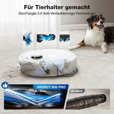 ECOVACS DEEBOT N30 PRO Omni Saugroboter mit Wischfunktion, 10.000 Pa Saugleistung, ZeroTangle 2.0-Technologie, TruEdge Kantenreinigung, 60℃ Heißwasser Wischmopp Reinigung, Heißlufttrocknung,Weiß