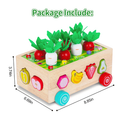 KMTJT Kinder Montessori Spielzeug ab 1 2 3 Jahr | 7-in-1 Holzspielzeug 2 Jahre | Steckspiel Sortierspiel Holzpuzzle Karottenernte | Lernspielzeug Geschenk für Mädchen Jungen Kinder Kleinkind