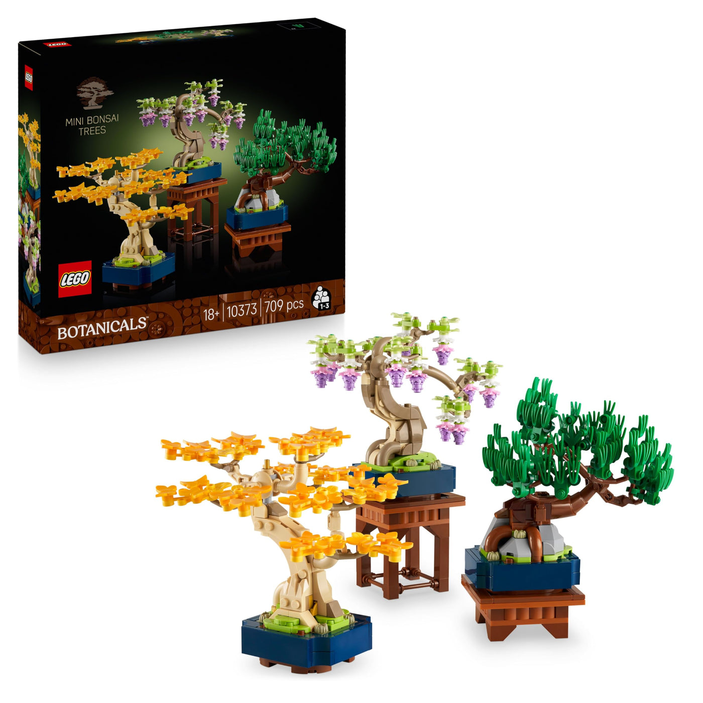 LEGO Botanicals Mini-Bonsais - Bonsai zum Bauen & Ausstellen - Kreative Deko Blumen - Ginkgo, Schwarzkiefer & Wisteria Kunstpflanzen - DIY Deko für Zuhause - Geschenk für Frauen & Männer - 10373