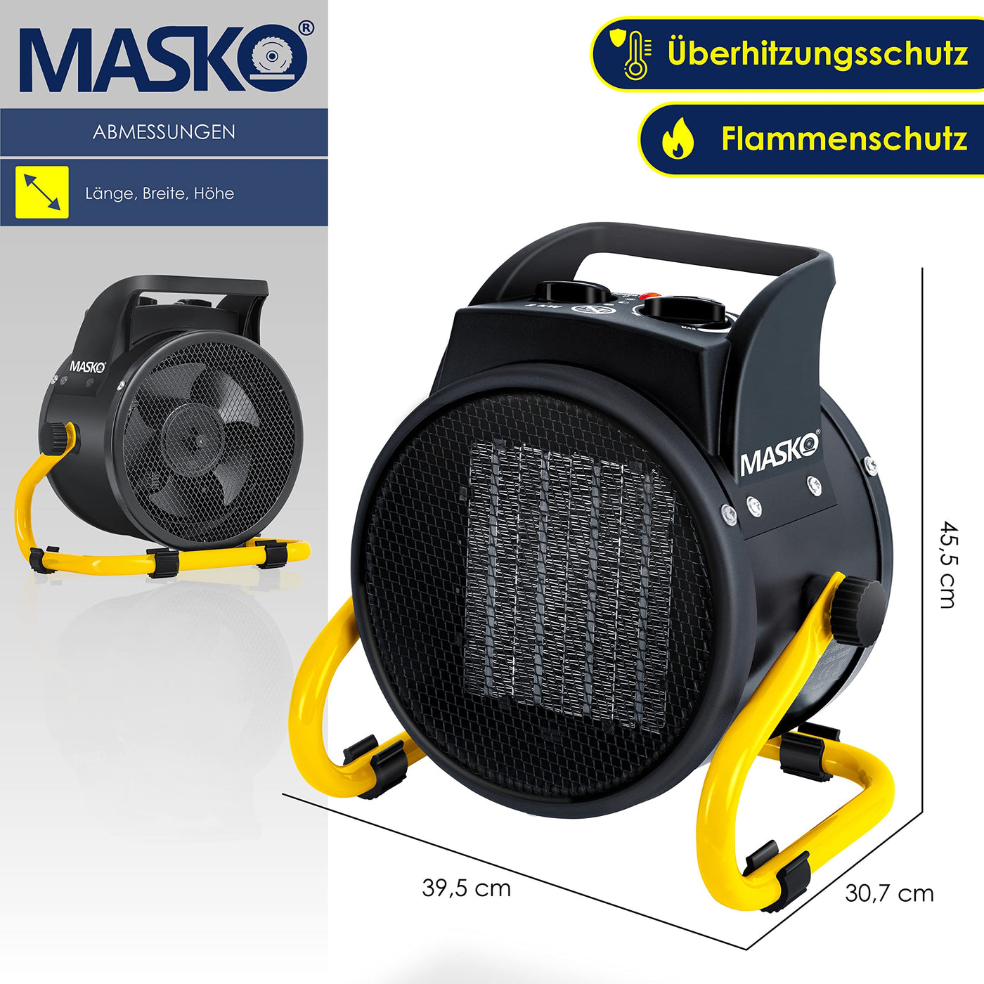 MASKO® Elektroheizer Heizlüfter Bauheizer 9KW Keramik Heizstrahler 9000 Watt Elektroheizgebläse elektrisch Heizgerät mit Thermostat mit 3 Heizstufen Elektroheizung Heizgebläse für Innen- Außeneinsatz