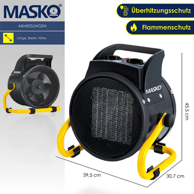 MASKO® Elektroheizer Heizlüfter Bauheizer 9KW Keramik Heizstrahler 9000 Watt Elektroheizgebläse elektrisch Heizgerät mit Thermostat mit 3 Heizstufen Elektroheizung Heizgebläse für Innen- Außeneinsatz