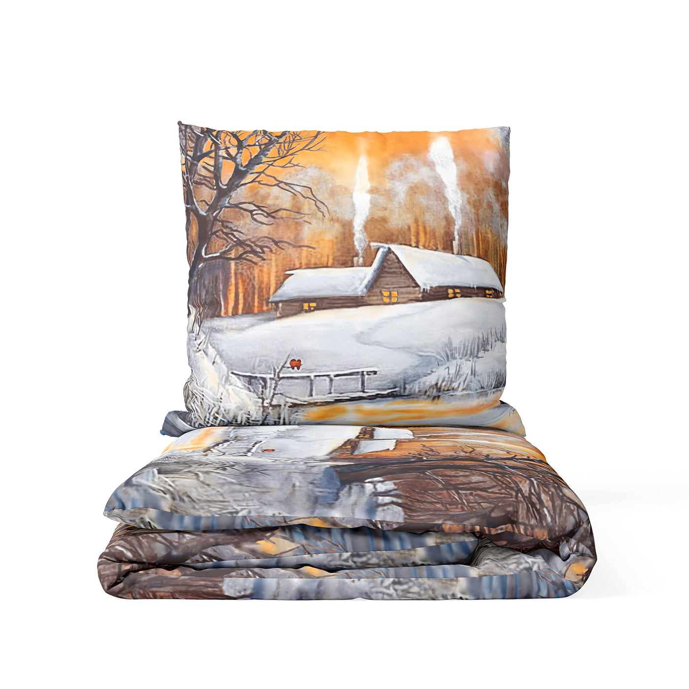 Träumschön Biber Bettwäsche 155x220 2tlg - Kuschelige Bettwäsche Schneelandschaft - Bettwäsche aus 100% Baumwolle - Winterbettwäsche