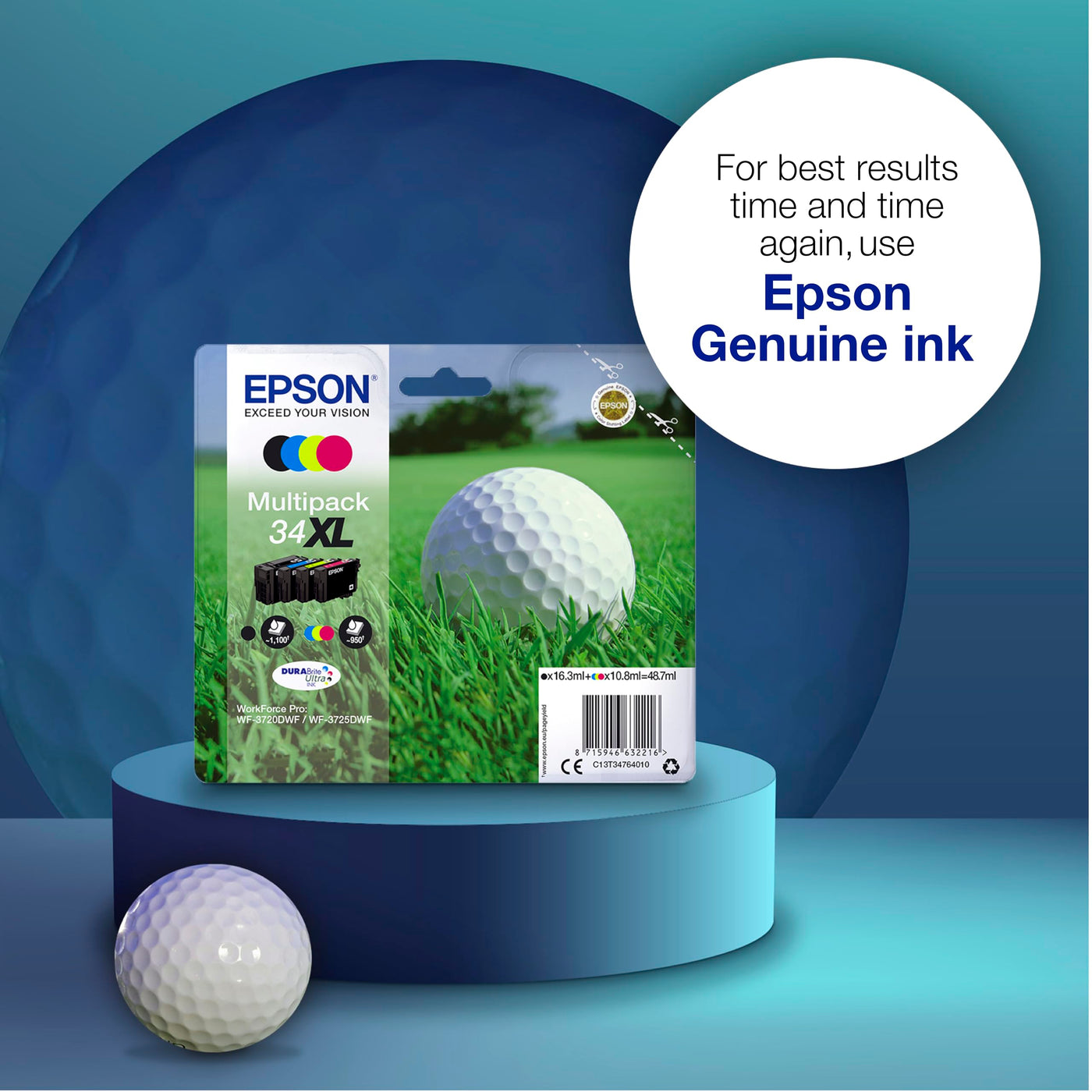 Epson Tinte Kombi-Pack T3466, 34 Original Schwarz, Cyan, Magenta, Gelb C13T34664010, Multipack, Standard