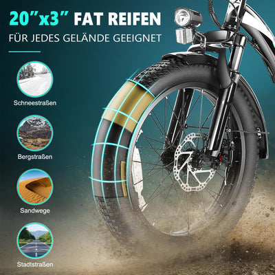 ANCHEER Klapprad E-Bike, 20"*3.0 Elektrofahrrad mit 36V 10.2Ah Lithium-Akku für Lange Reichweite bis 100KM, 250W Motor, 7 Gang für Herren Damen