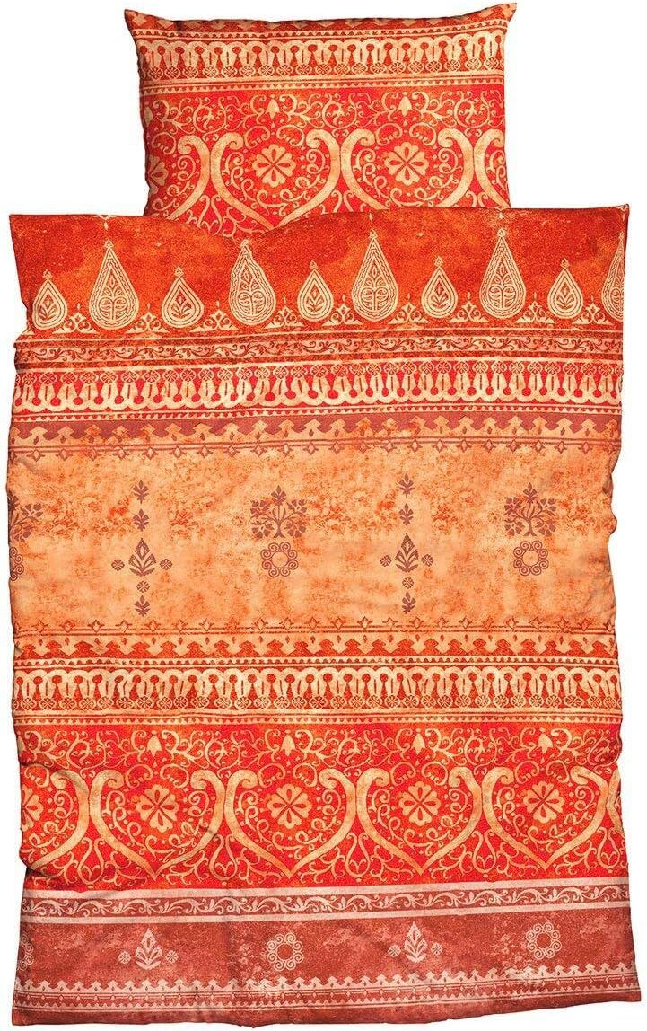 Traumschlaf Reine Baumwolle, Satin - Bordürendruck absolut hip modernes Landhaus orientalischer Flair Ornamente Terra orange 135x200 cm + 80x80 cm