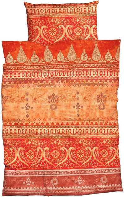Traumschlaf Reine Baumwolle, Satin - Bordürendruck absolut hip modernes Landhaus orientalischer Flair Ornamente Terra orange 135x200 cm + 80x80 cm