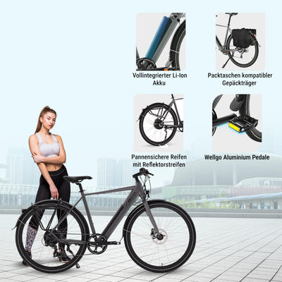 AsVIVA E-Bike BC1-C 28 Zoll – Pedelec Elektrofahrrad mit 250W Bafang Heckmotor, 10,5Ah Akku, 7-Gang Kettenschaltung, hydraulische Scheibenbremsen, LED-Beleuchtung, USB-Ladefunktion
