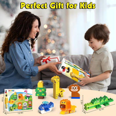 MOONTOY Große Bausteine, 125 Teile Bunte Bauklötze zum Bauen von 16 Tier, Bauspielzeug Konstruktionsspielzeug für Kleinkinder Classic STEM Lernspielzeug Spielzeug für Kinder ab 2 3 4 Jahre Geschenk