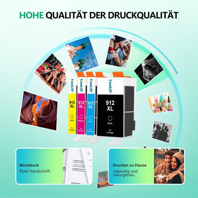 NewLift 912XL für HP 912 Druckerpatronen Kompatibel für HP 912 HP 912 XL Multipack für HP Officejet Pro 8022 Patronen für HP officejet pro 8020 8012 8010(Schwarz Cyan Magenta Gelb,4er-Pack)