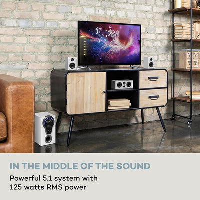 auna Areal 525 5.1 Soundsystem, Heimkinosystem, 5.1 Heimkinosystem, RMS, Subwoofer, 4 oder 5 Satellit, AUX-Eingang, Heimkino mit 125 Watt, schwarz