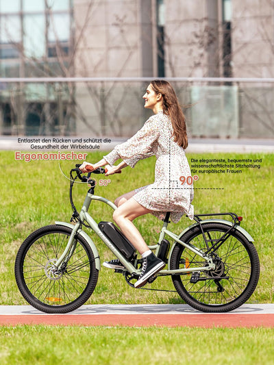 Touroll B2 26 Zoll City E-Bike mit 250W 50N.M Motor und 36V 561.6Wh Abnehmbarem Akku Pedelec Cityräder Elektrofahrrad, 25KM/H, Reichweite 100km, Ebikes für Erwachsene Herren und Damen Stadtpendler