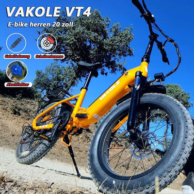 VAKOLE VT4 E-Bike Klapprad 20 Zoll Tiefeinsteiger Elektrofahrräder mit 36V 13Ah Akku, 75Km Reichweite - 3.0 Zoll Reifen E-Fahrrad, 7-Gang Fatbike Ebike für Herren Damen