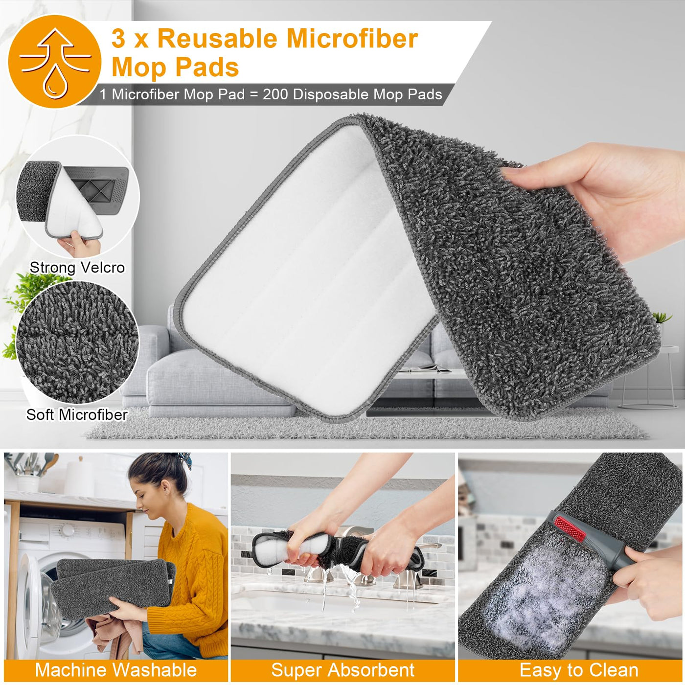 Homgif Bodenwischer mit Sprühfunktion 550ML Sprühwischer, Wischmopp mit Sprühfunktion Spray Mop, Home Küche Wischer Bodenreinigung (Grau und Gelb)