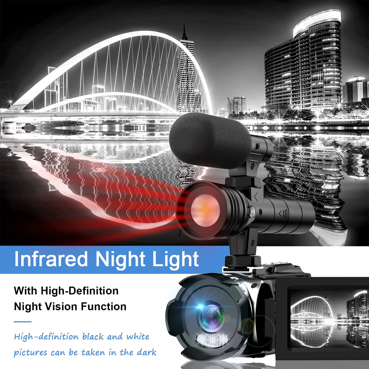 Hojocojo 4K Videokamera Camcorder UHD 48MP IR Nachtversion Vlogging Kamera,60 FPS 24X Digital Zoom 3" LCD-Bildschirm YouTube Camera mit Mikrofon,2 Batterien