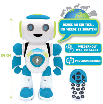 Lexibook - Powerman Jr. Intelligenter Roboter für Kinder der Gedanken liest - Spielzeug für Kinder - Tanzt Musiziert Tier-Quiz STEM Programmierbar Fernbedienung Roboter - Grün/blau - ROB20DE