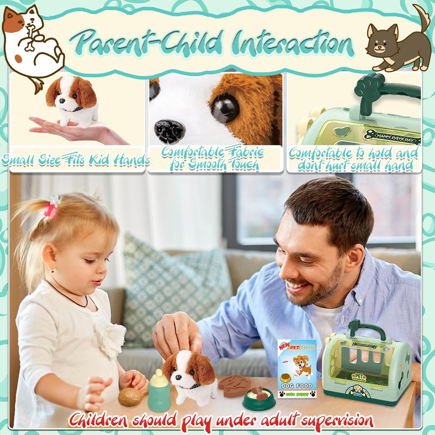 STAY GENT Roboter Hund Spielzeug Kinder Geschenke Mädchen Spielzeug ab 2 3 4 5 6 7 Jahre, 12 STK Rollenspiel Interaktives Elektronisches Hund Plüsch Kuscheltier Läuft Bellt & Transportkäfig Haustier