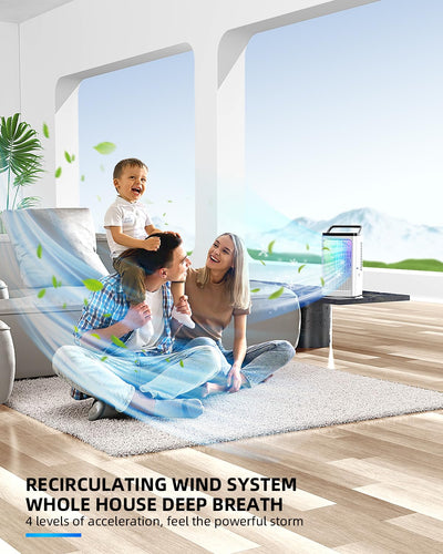Tragbare Klimaanlage, 1500ml Lüfter, 4 Geschwindigkeiten, 7 Farben LED-Beleuchtung, 2 Sprühfunktionen und 1-8 Stunden Timer, perfekt für Schlafzimmer, Büro