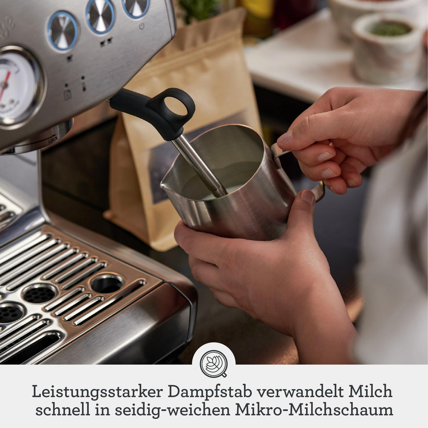 Sage - The Barista Express Impress - Kaffeevollautomat mit manuellem Milchaufschäumer - Gebürsteter Edelstahl
