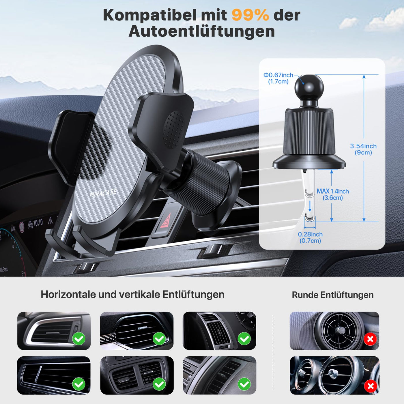 Miracase Handyhalterung Auto [Stabilere Doppelhaken] Handyhalter für Autos Lüftung Universale, 360 Grad Vent KFZ Halterung für iPhone Galaxy Smartphone