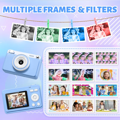 GREENKINDER Sofortbildkamera Kinder, 2.4 Zoll Bildschirm Kinderkamera Sofortbildkamera mit 32GB Karte & 5 Rollen Druckpapier,1080P Kamera Kinder Sofortdruck, Geschenk für 3-12 Jungen und Mädchen(Blau)