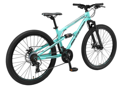 BIKESTAR Fully Aluminium Mountainbike Shimano 21 Gang Schaltung, Scheibenbremse 26 Zoll Reifen | 16 Zoll Rahmen Alu MTB Vollgefedert | Mint