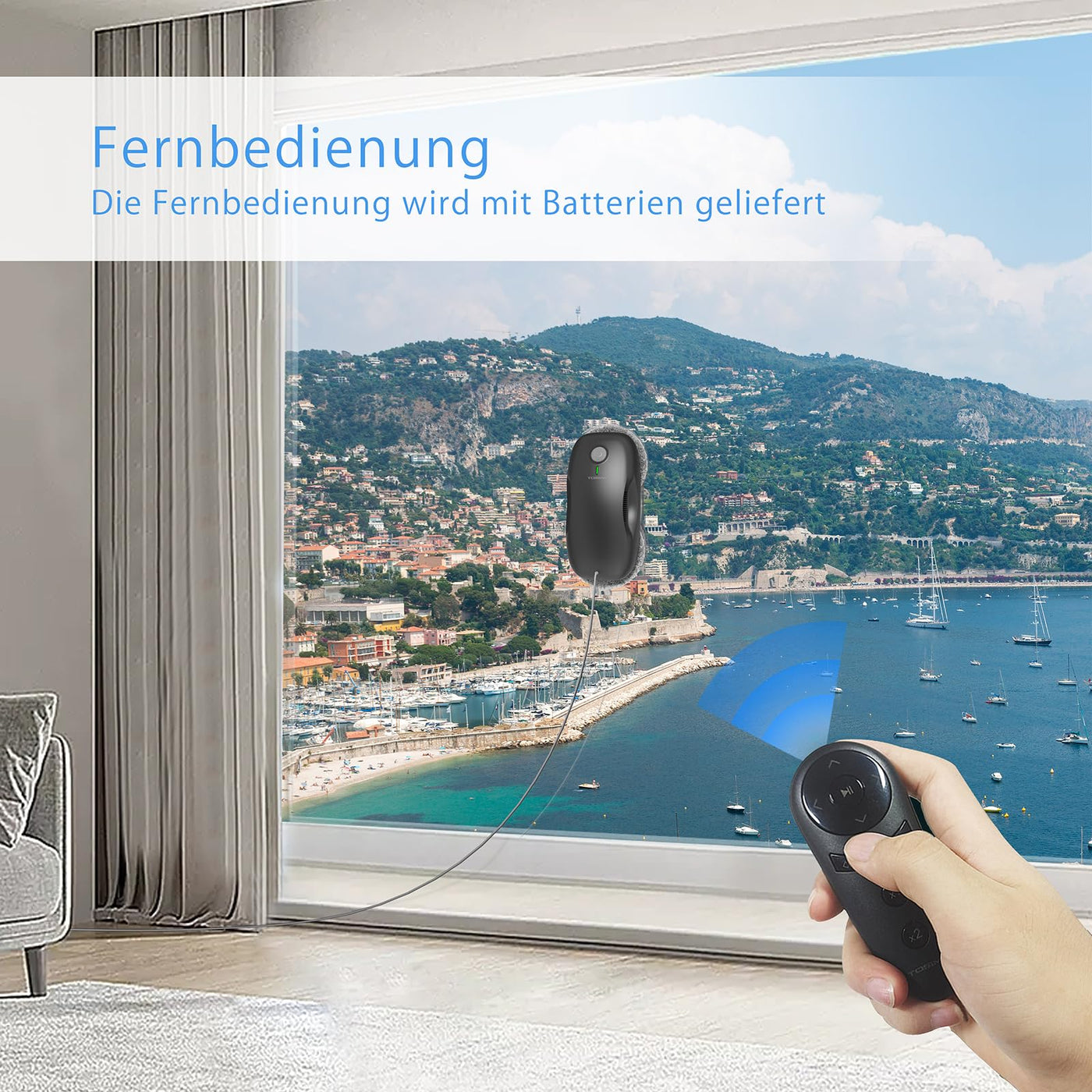 Tosima W2 Fensterputzroboter 3800PA, Fensterputzer Elektrisch- mit Dreifachem Sicherheitssystem, Intelligenter Navigation, Fernbedienung, für Alle Glatten Oberflächen, mit 12 Tüchern （6 Paare）